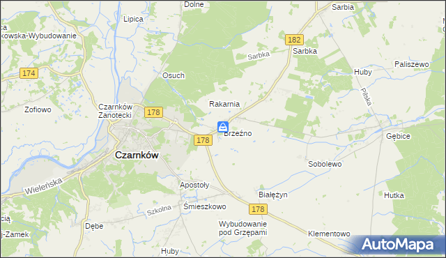 mapa Brzeźno gmina Czarnków, Brzeźno gmina Czarnków na mapie Targeo