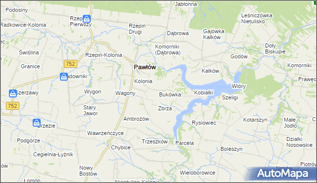 mapa Bukówka gmina Pawłów, Bukówka gmina Pawłów na mapie Targeo