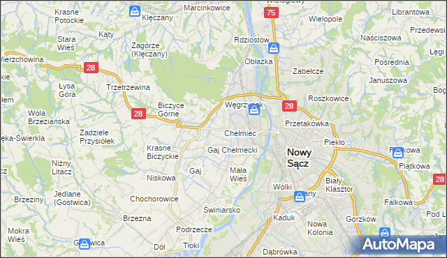 mapa Chełmiec powiat nowosądecki, Chełmiec powiat nowosądecki na mapie Targeo