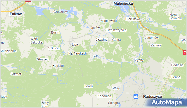 mapa Cis gmina Ruda Maleniecka, Cis gmina Ruda Maleniecka na mapie Targeo