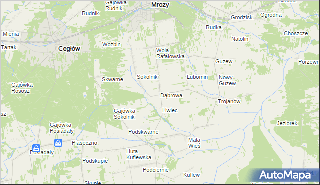 mapa Dąbrowa gmina Mrozy, Dąbrowa gmina Mrozy na mapie Targeo