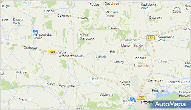 mapa Glinice gmina Przytyk, Glinice gmina Przytyk na mapie Targeo
