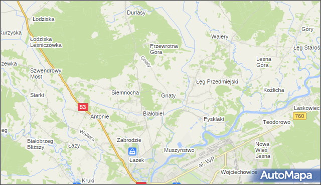 mapa Gnaty gmina Lelis, Gnaty gmina Lelis na mapie Targeo