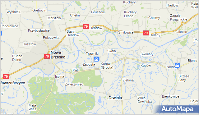 mapa Grobla gmina Drwinia, Grobla gmina Drwinia na mapie Targeo