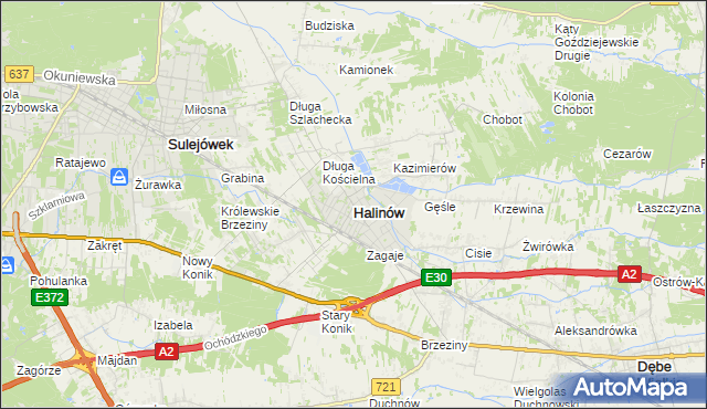 mapa Halinów powiat miński, Halinów powiat miński na mapie Targeo