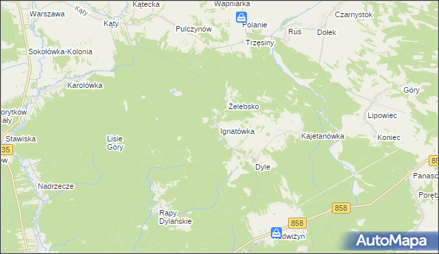 mapa Ignatówka gmina Biłgoraj, Ignatówka gmina Biłgoraj na mapie Targeo