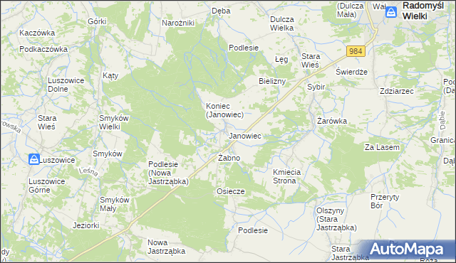 mapa Janowiec gmina Radomyśl Wielki, Janowiec gmina Radomyśl Wielki na mapie Targeo