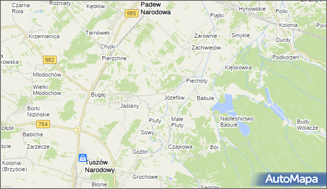 mapa Józefów gmina Tuszów Narodowy, Józefów gmina Tuszów Narodowy na mapie Targeo