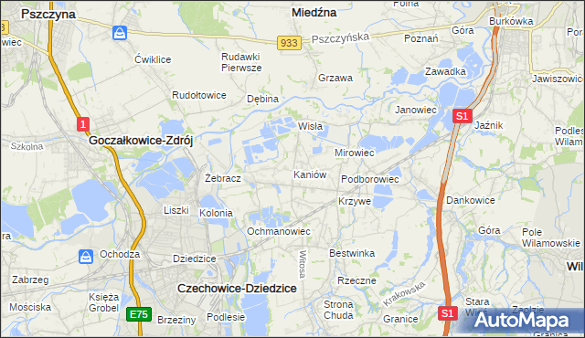 mapa Kaniów gmina Bestwina, Kaniów gmina Bestwina na mapie Targeo
