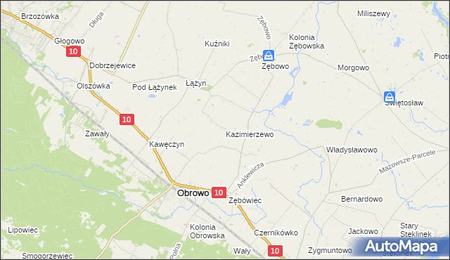 mapa Kazimierzewo gmina Obrowo, Kazimierzewo gmina Obrowo na mapie Targeo