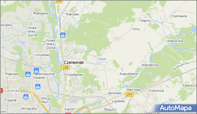 mapa Kicin gmina Czerwonak, Kicin gmina Czerwonak na mapie Targeo