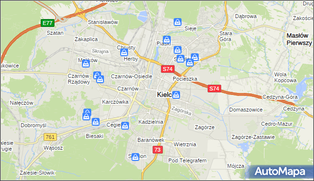 mapa Kielc, Kielce na mapie Targeo