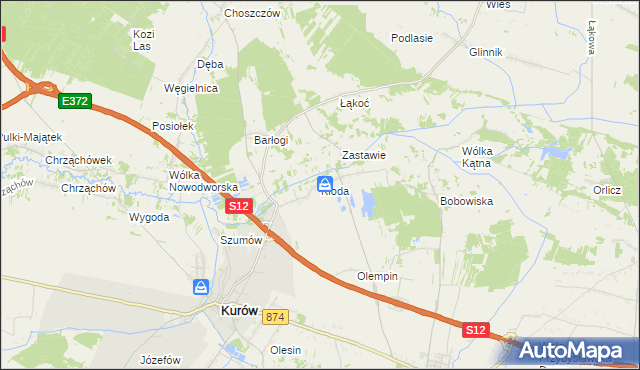 mapa Kłoda gmina Kurów, Kłoda gmina Kurów na mapie Targeo