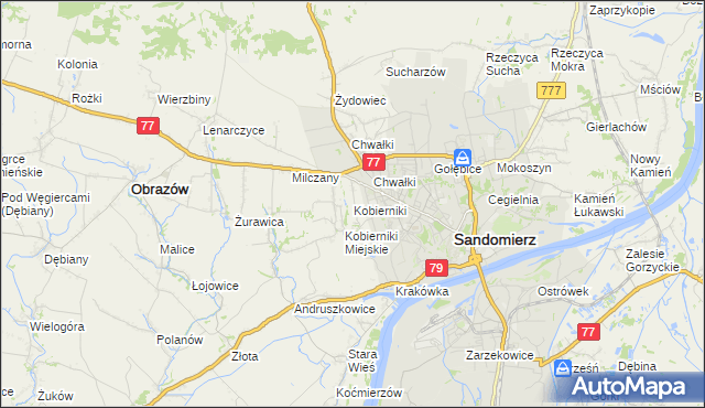 mapa Kobierniki gmina Samborzec, Kobierniki gmina Samborzec na mapie Targeo