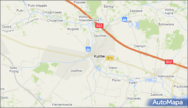 mapa Kurów powiat puławski, Kurów powiat puławski na mapie Targeo