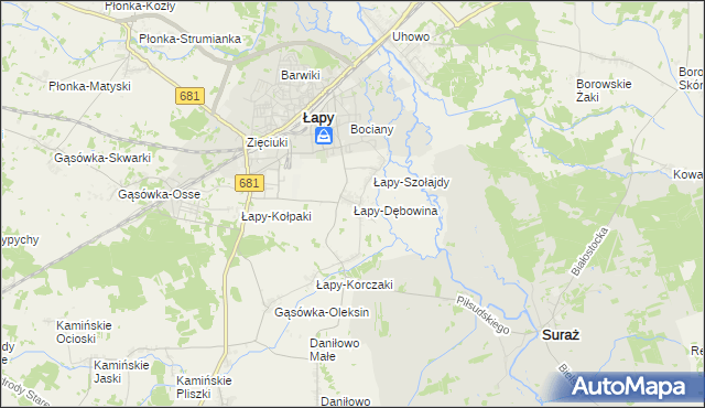 mapa Łapy-Dębowina, Łapy-Dębowina na mapie Targeo