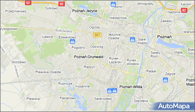 mapa Łazarz gmina Poznań, Łazarz gmina Poznań na mapie Targeo