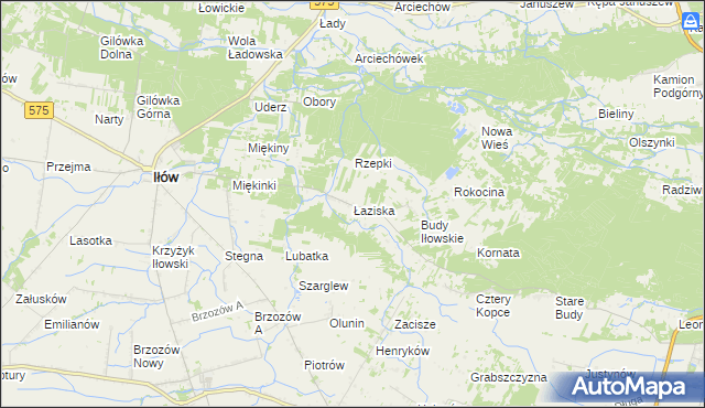 mapa Łaziska gmina Iłów, Łaziska gmina Iłów na mapie Targeo