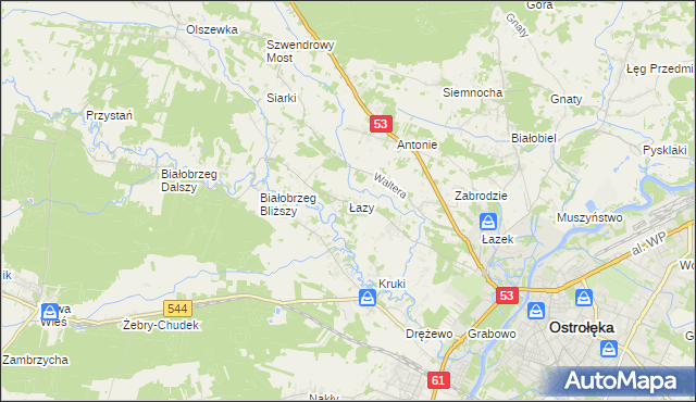 mapa Łazy gmina Olszewo-Borki, Łazy gmina Olszewo-Borki na mapie Targeo