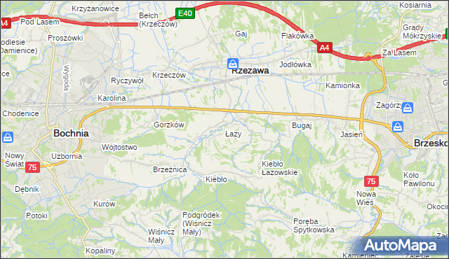 mapa Łazy gmina Rzezawa, Łazy gmina Rzezawa na mapie Targeo