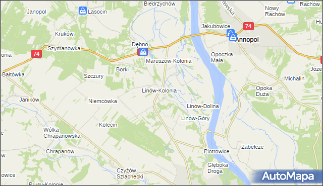 mapa Linów gmina Zawichost, Linów gmina Zawichost na mapie Targeo