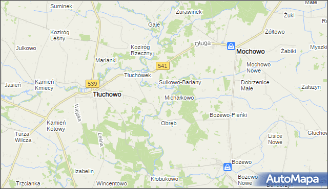 mapa Michałkowo gmina Tłuchowo, Michałkowo gmina Tłuchowo na mapie Targeo