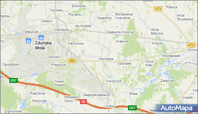 mapa Michałów gmina Zduńska Wola, Michałów gmina Zduńska Wola na mapie Targeo
