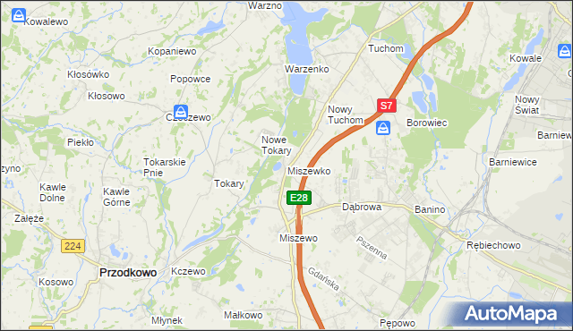 mapa Miszewko gmina Żukowo, Miszewko gmina Żukowo na mapie Targeo