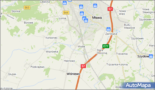 mapa Modła gmina Wiśniewo, Modła gmina Wiśniewo na mapie Targeo