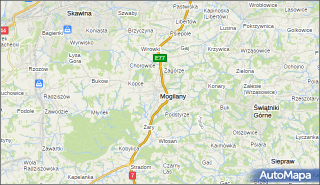 mapa Mogilany, Mogilany na mapie Targeo