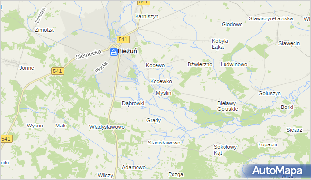 mapa Myślin, Myślin na mapie Targeo