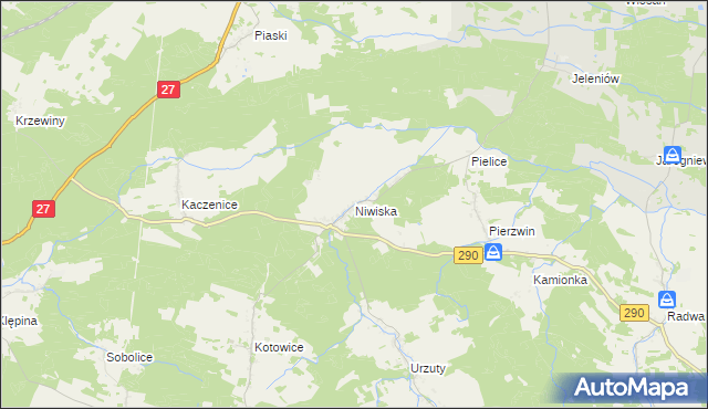 mapa Niwiska gmina Nowogród Bobrzański, Niwiska gmina Nowogród Bobrzański na mapie Targeo