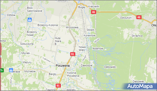 mapa Nowa Wieś gmina Poczesna, Nowa Wieś gmina Poczesna na mapie Targeo