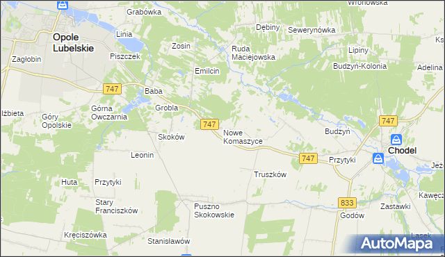 mapa Nowe Komaszyce, Nowe Komaszyce na mapie Targeo