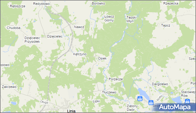 mapa Osiek gmina Linia, Osiek gmina Linia na mapie Targeo