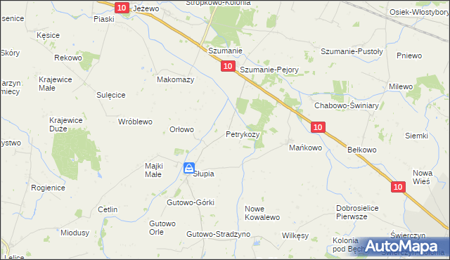 mapa Petrykozy gmina Zawidz, Petrykozy gmina Zawidz na mapie Targeo