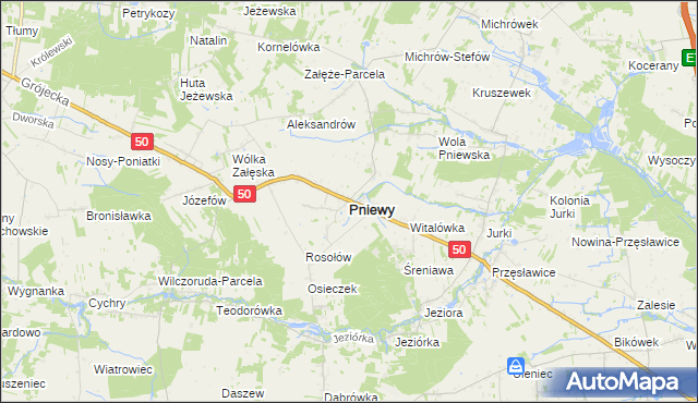 mapa Pniewy powiat grójecki, Pniewy powiat grójecki na mapie Targeo