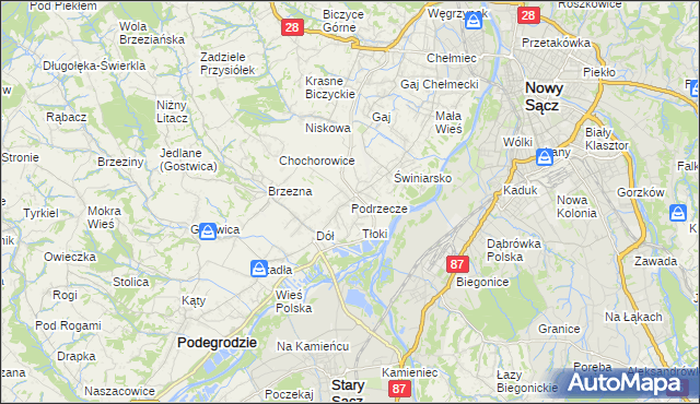 mapa Podrzecze gmina Podegrodzie, Podrzecze gmina Podegrodzie na mapie Targeo