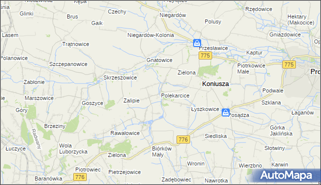 mapa Polekarcice, Polekarcice na mapie Targeo