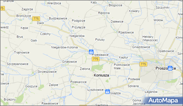 mapa Przesławice gmina Koniusza, Przesławice gmina Koniusza na mapie Targeo