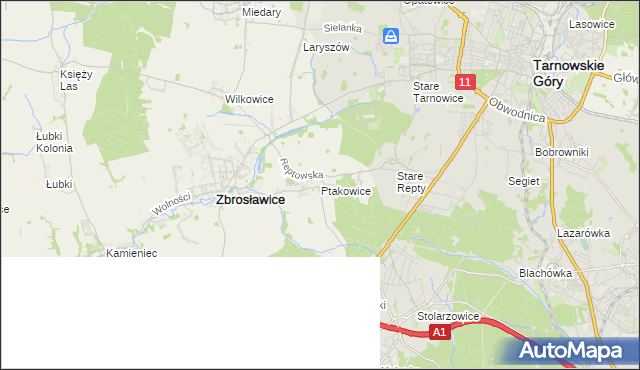 mapa Ptakowice gmina Zbrosławice, Ptakowice gmina Zbrosławice na mapie Targeo