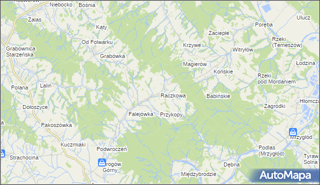 mapa Raczkowa gmina Sanok, Raczkowa gmina Sanok na mapie Targeo