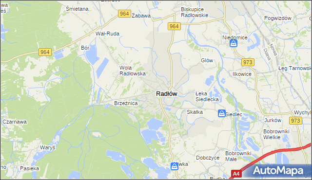 mapa Radłów powiat tarnowski, Radłów powiat tarnowski na mapie Targeo