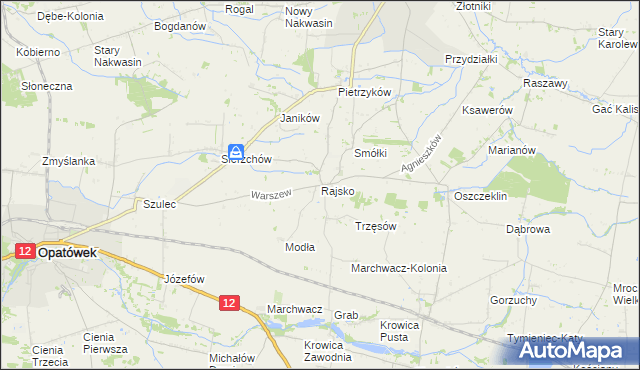 mapa Rajsko gmina Opatówek, Rajsko gmina Opatówek na mapie Targeo