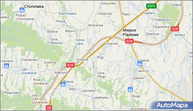 mapa Rogi gmina Miejsce Piastowe, Rogi gmina Miejsce Piastowe na mapie Targeo