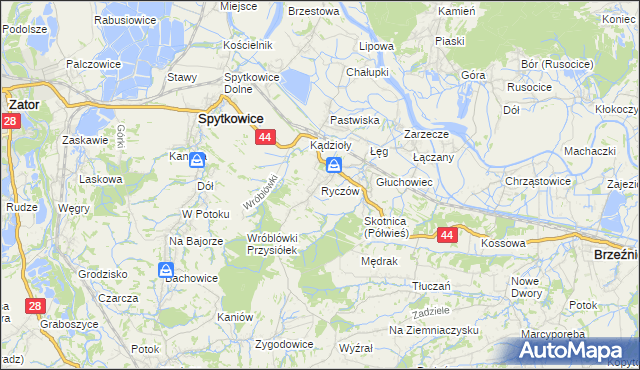 mapa Ryczów gmina Spytkowice, Ryczów gmina Spytkowice na mapie Targeo