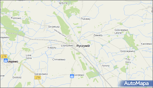 mapa Ryczywół powiat obornicki, Ryczywół powiat obornicki na mapie Targeo