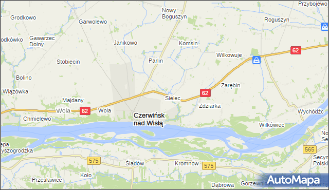 mapa Sielec gmina Czerwińsk nad Wisłą, Sielec gmina Czerwińsk nad Wisłą na mapie Targeo