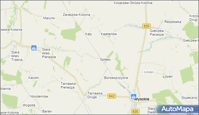 mapa Spławy gmina Wysokie, Spławy gmina Wysokie na mapie Targeo