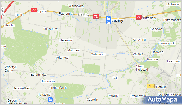 mapa Witkowice gmina Brzeziny, Witkowice gmina Brzeziny na mapie Targeo